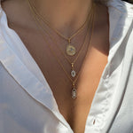Small Olive Branch & Rose Bud Kite Diamond Coin Charm Necklace