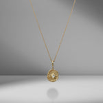 Small Olive Branch & Rose Bud Kite Diamond Coin Charm Necklace