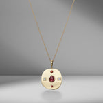 Large Byzantine Rhodolite & Diamond Coin Charm Necklace