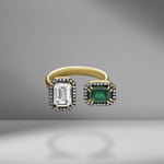 Emerald Cut Diamond & Emerald Open Ring