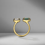 Emerald Cut Diamond & Emerald Open Ring