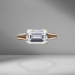 East-West Emerald Cut Engagement Ring with Split Shank