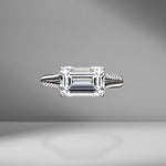 East-West Emerald Cut Engagement Ring with Split Shank