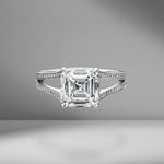 Asscher Cut Engagement Ring with Split Shank Bright Cut Pavé