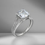 Asscher Cut Engagement Ring with Split Shank Bright Cut Pavé