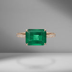 Emerald East-West Ring with Diamond Pavé Detail