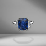 Cushion Cut Sapphire Ring with Trapezoids