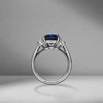 Cushion Cut Sapphire Ring with Trapezoids