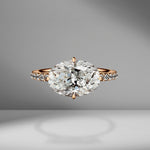 East-West Oval Cut Engagement Ring with Diamond pavé