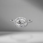 East-West Oval Cut Engagement Ring with Pavé Halo
