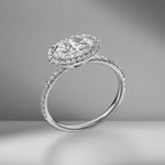 East-West Oval Cut Engagement Ring with Pavé Halo