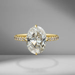 Compass Set Oval Cut Engagement Ring with Diamond Pavé