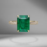 Emerald Cut Emerald Ring with Diamond Pavé