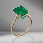 Emerald Cut Emerald Ring with Diamond Pavé
