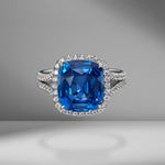 Cushion Cut Sapphire Ring with Diamond Pavé