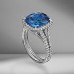 Cushion Cut Sapphire Ring with Diamond Pavé