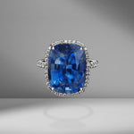 Cushion Cut Sapphire Ring with Diamond Pavé
