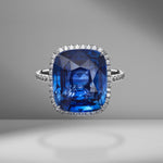 Cushion Cut Sapphire Ring with Diamond Pavé