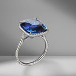 Cushion Cut Sapphire Ring with Diamond Pavé