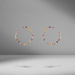 Rainbow Sapphire & Diamond Sideways Hoops
