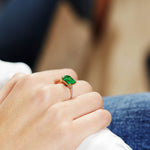 Emerald East-West Ring with Diamond Pavé Detail